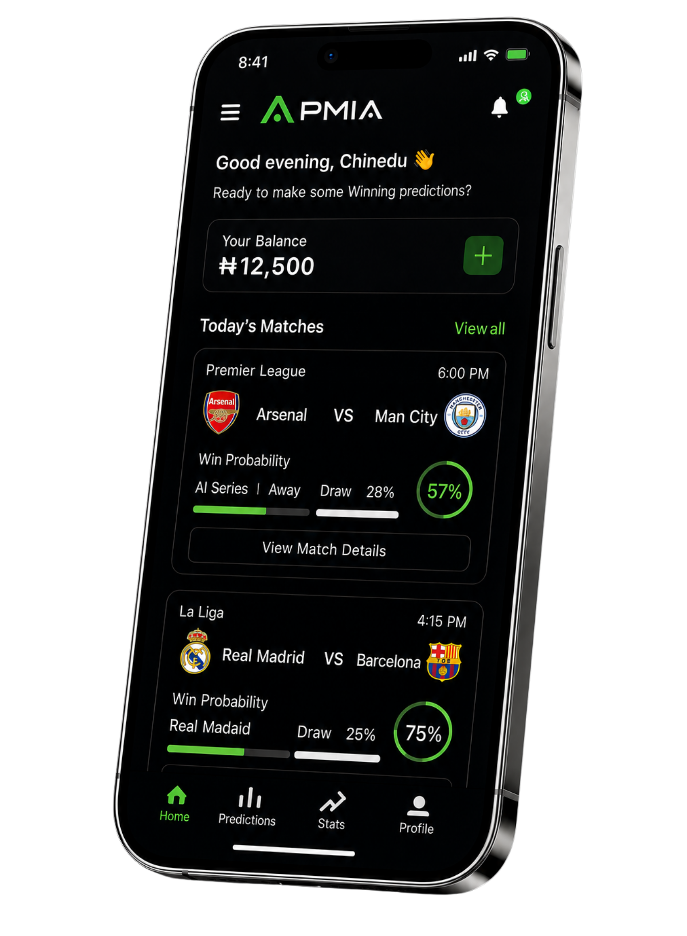 PMIA prediction terminal shown on a phone